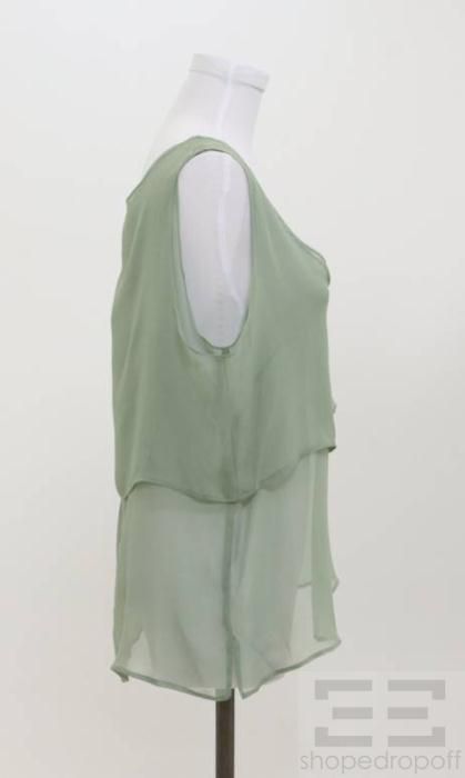 Bren Moss Green Silk Sheer Sleeveless Top Size Large New
