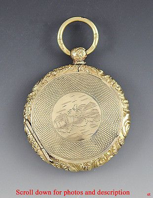 AMERICAN c1850 GOLD DAGUERREOTYPE MEMORIAL LOCKET HAND CHASED