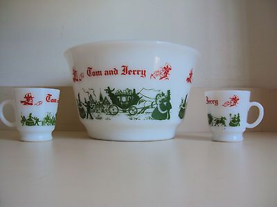 vintage milk glass tom jerry christmas eggnog punch bowl and