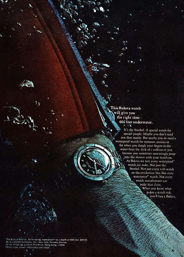 1967 bulova snorkel watch photo 666 ft underwater ad time