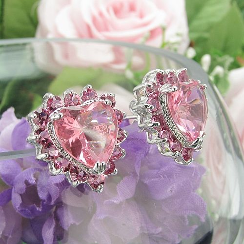 30x12~3mm Pink Sapphire Topaz 18K White Gold Plated Heart Cut Stud 