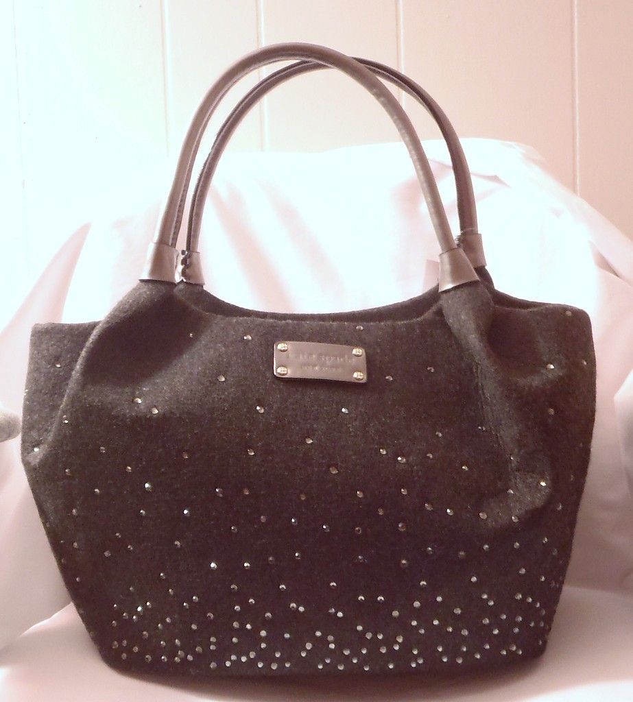 Kate Spade Bridgette Rhinestone I Frosted Felt Charcoal Purse NWT $325