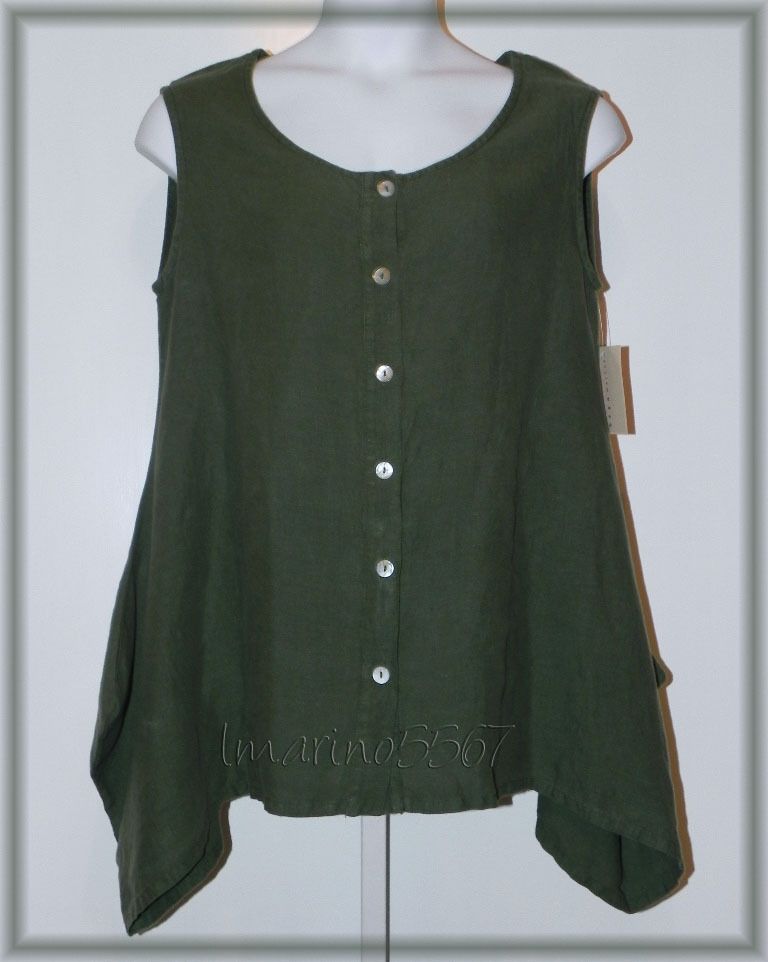 Bryn Walker Linen Zoa Vest Ivy Green Ladies Medium