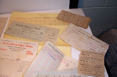 Vtg Lot Letters Bank Documents Bill Heads Train Tickets Deeds Checks 