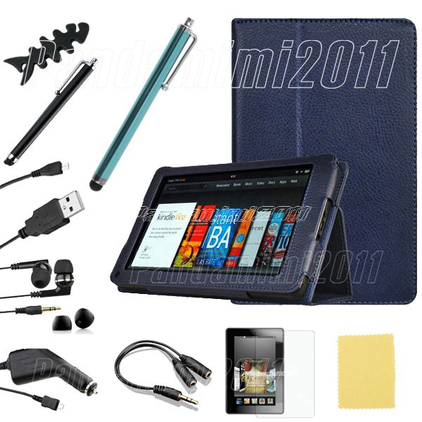   PU Leather Case Cover Car Charger Accessory Bundles For Kindle Fire 7