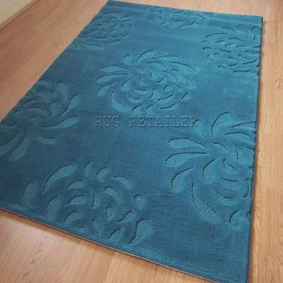   Floral Plain Teal Bluey Green Cheap Wilton Rugs 80x150cm 4388/300