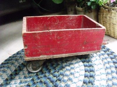 Primitive Vintage Hand Made Wood Box Toy Trailer Western Ammo 