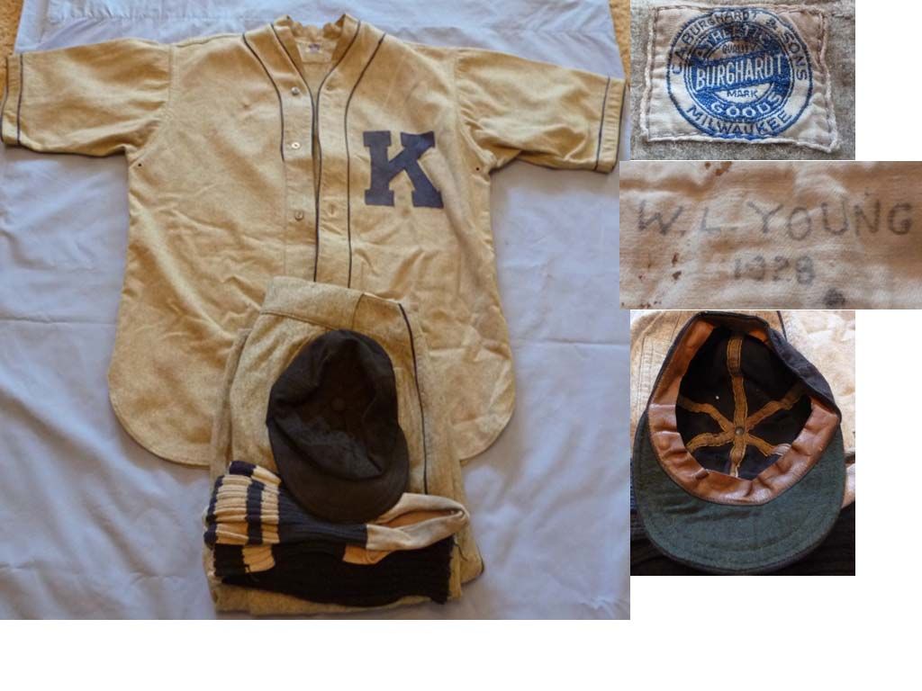 DATED 1928 “K” BASEBALL UNIFORM WITH ORIGINAL PANTS, STIRRUPS AND 