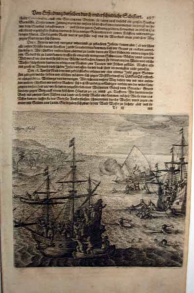 1631 de Bry Engraving Schouten Le Maire Fly Island