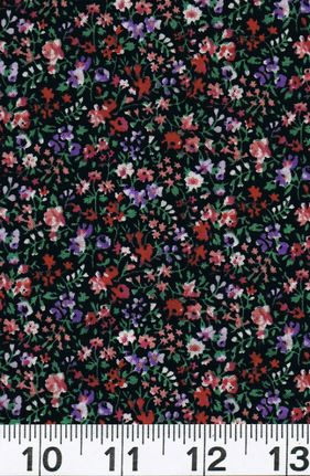   Fabric Concord Floral Flower Bud Garden Calico Black Red New