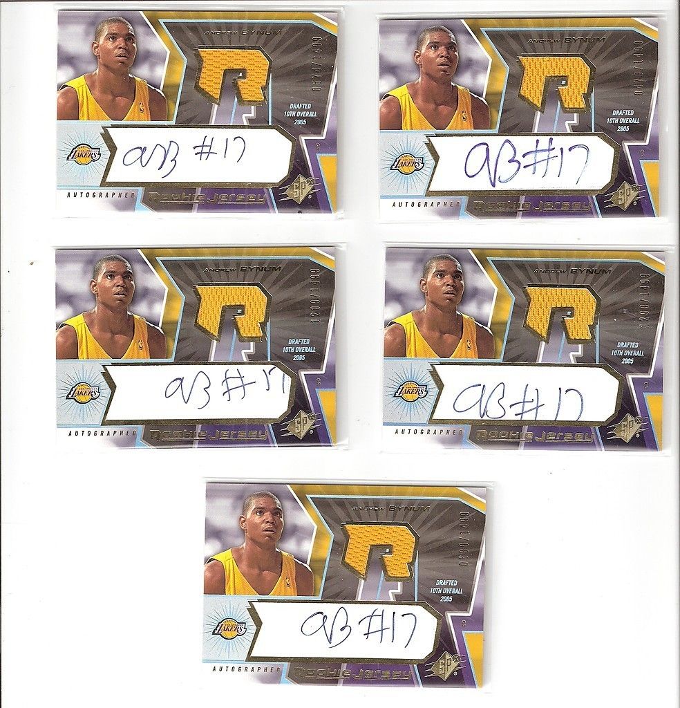 Andrew Bynum 05 06 SPx Auto Jersey Rookie 5 Count Lot 132 Serial 1499 