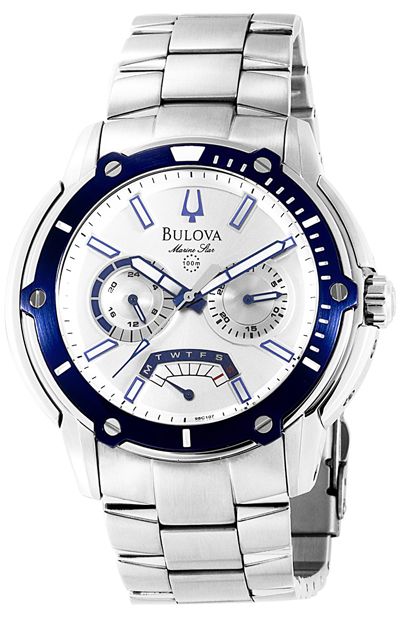 Bulova Marine Star Mens Bracelet Watch Blue Bezel