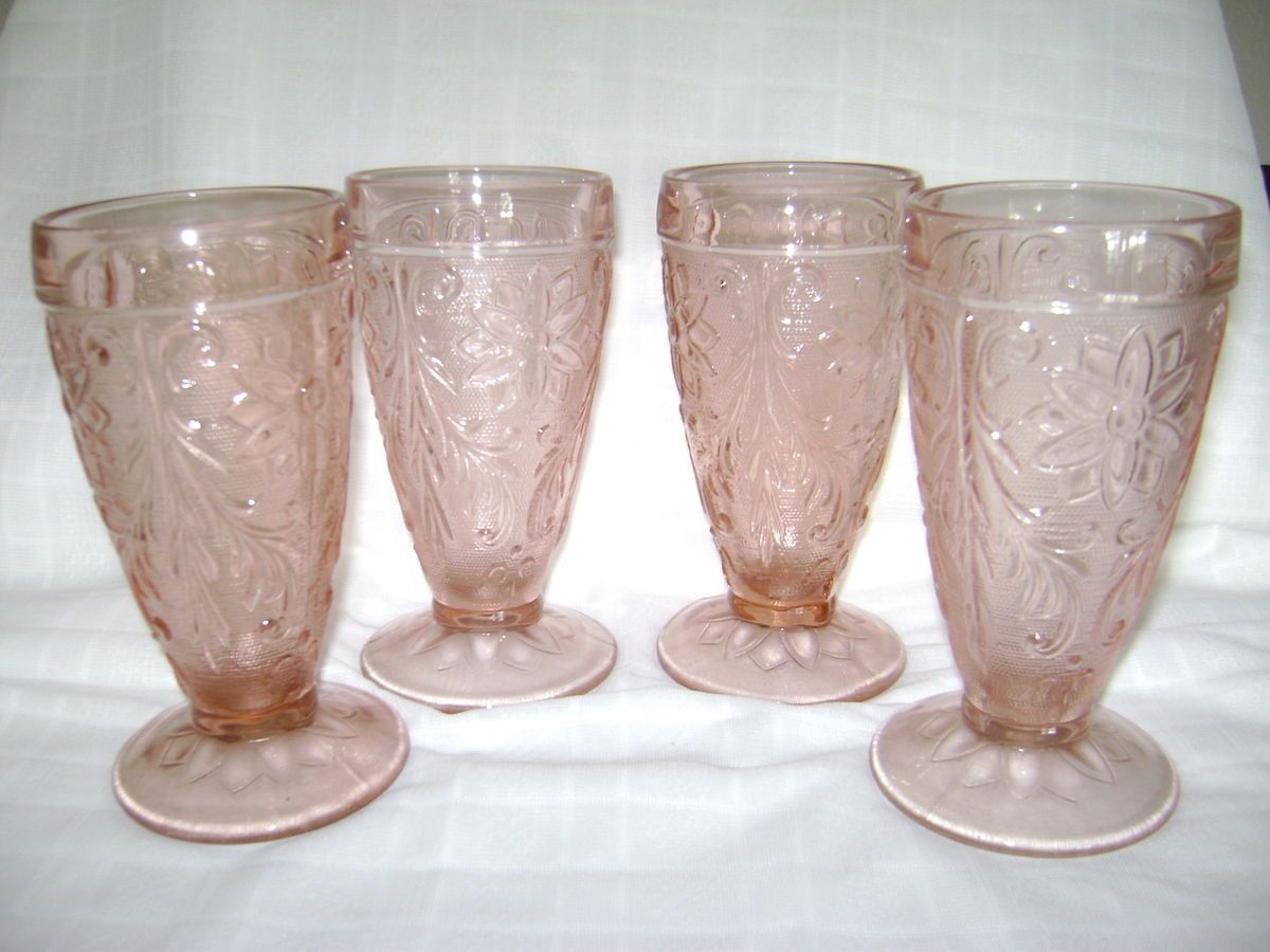 Tiara Peach Sandwich Pattern Iced Tea Glasses Set of 4