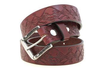 Mens 1 1 2 Burgundy Leather Belt Skull Embossing Matching Buckle 3D 