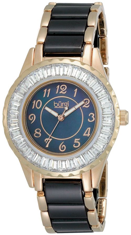 Burgi BUR066BKR Ceramic Bracelet Baguette Quartz Womens Watch