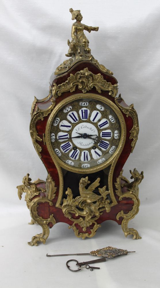 19 Century French Boulle Work Mantel Clock Je Caldwell