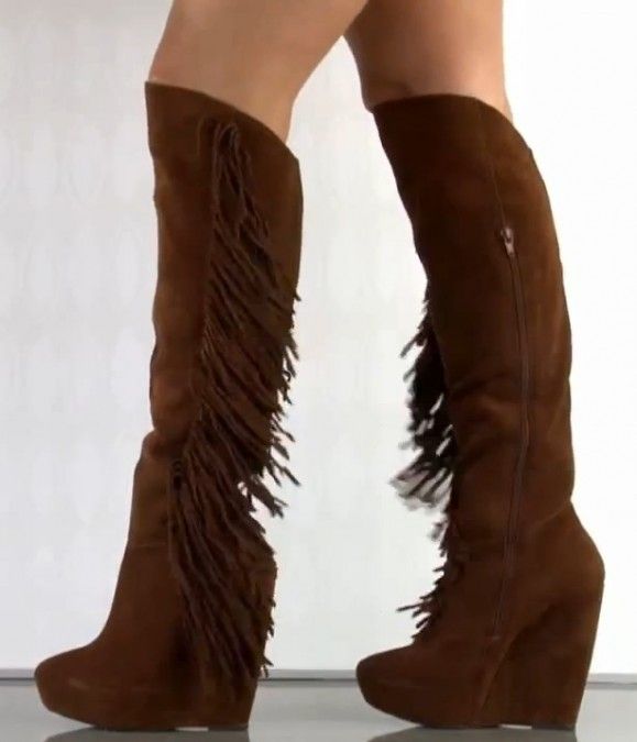 Steve Madden Badgess Suede Leather Fringe Knee High Platform Boot $ 