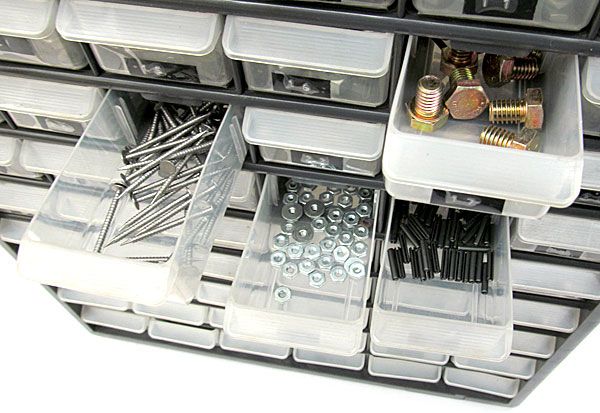 60 drawer parts bin cabinet 14 lbs of contents