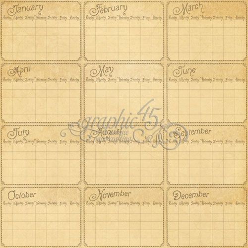Graphic 45 Place in Time 12x12 Calendar Foundation Sheet New Item