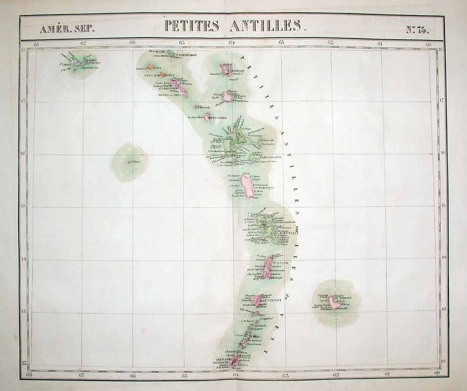 1827 Vandermaelen Map Lesser Antilles Caribbean Islands