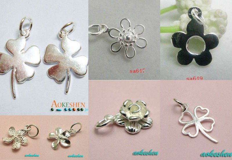 MULTI FLOWERS 925 STERLING SILVER PLATED CHARM PENDANTS BEADS FIT 