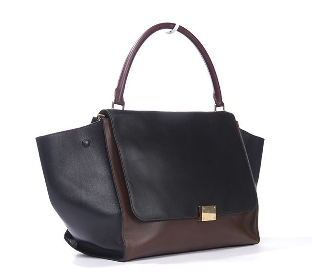 celine black burgundy calfskin leather trapeze bag div