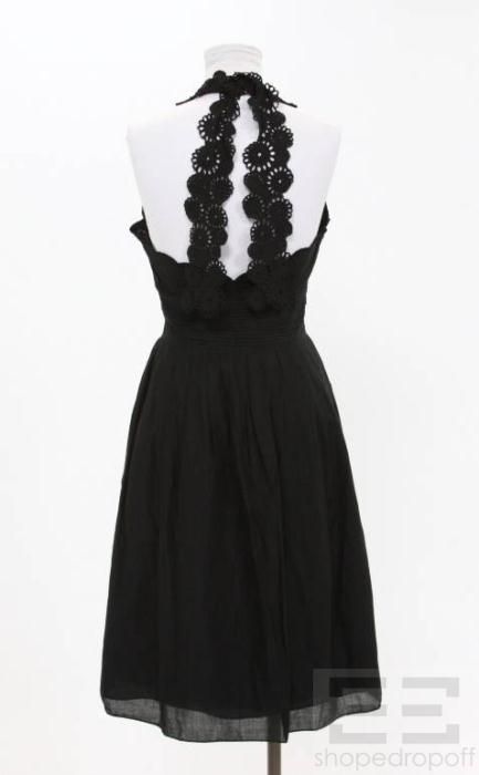 Catherine Malandrino Black Cotton Eyelet Halter Dress Size 10