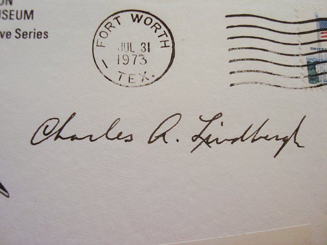 1973 CHARLES LINDBERGH SIGNED FORT WORTH, TX. FLOWN COVER. THIS COVER 