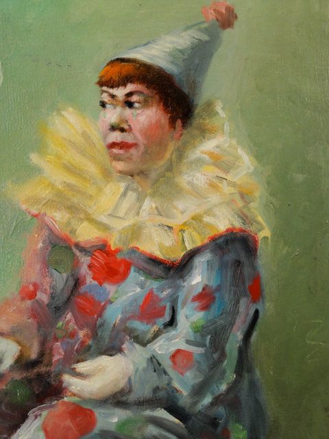 Charles F Bohannah NY Art Male Clown Seated with Balloon 