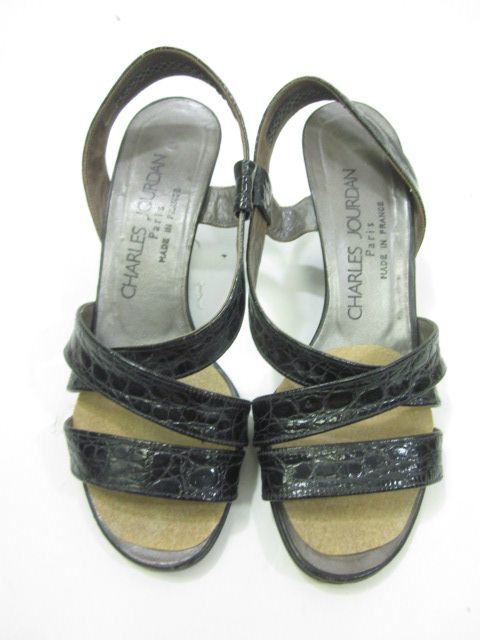 you are bidding on a pair of charles jourdan leather strappy wedge 