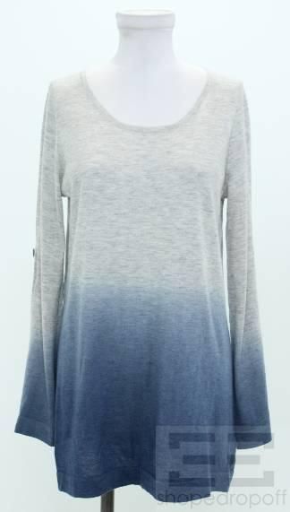 Christopher Fischer Grey & Blue Cashmere Crewneck Long Sleeve Sweater 