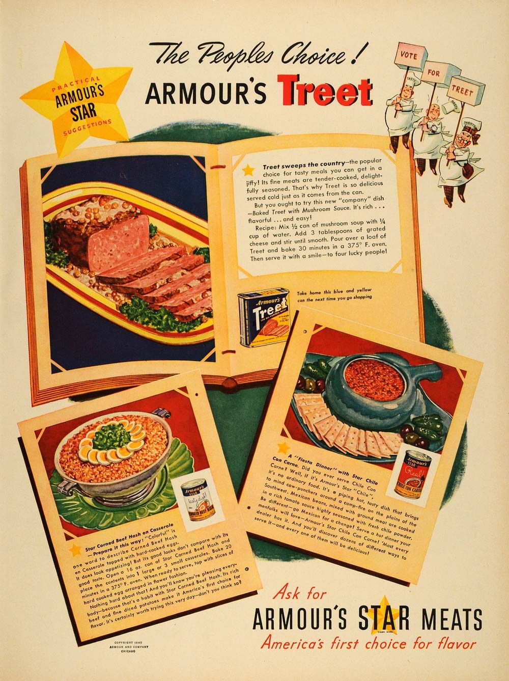 1940 Ad Armour TreeT Star Meats Recipes Casserole Chili