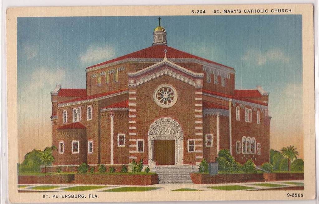  Postcard St Marys Catholic Church Front View Linen Unused