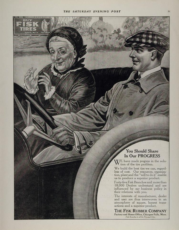 rare by artist on sale vintage art 1914 ad fisk rubber car tires old