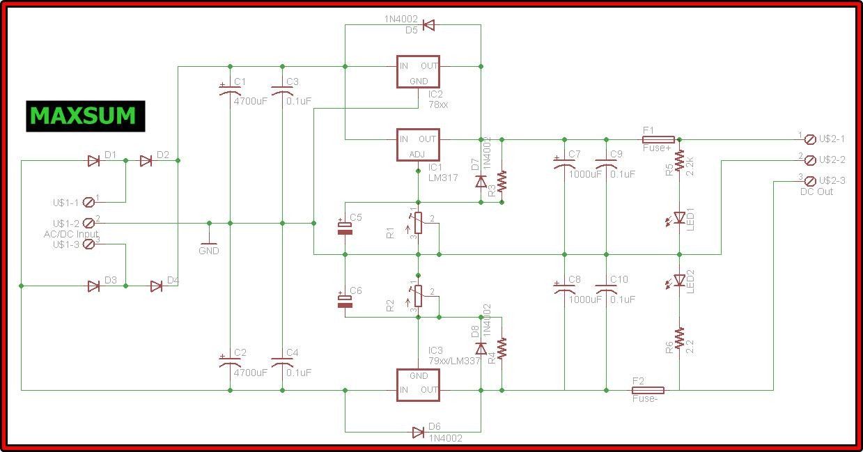 Dual Voltage Regulator PCB for with Parts LM317 LM337 7805 7905