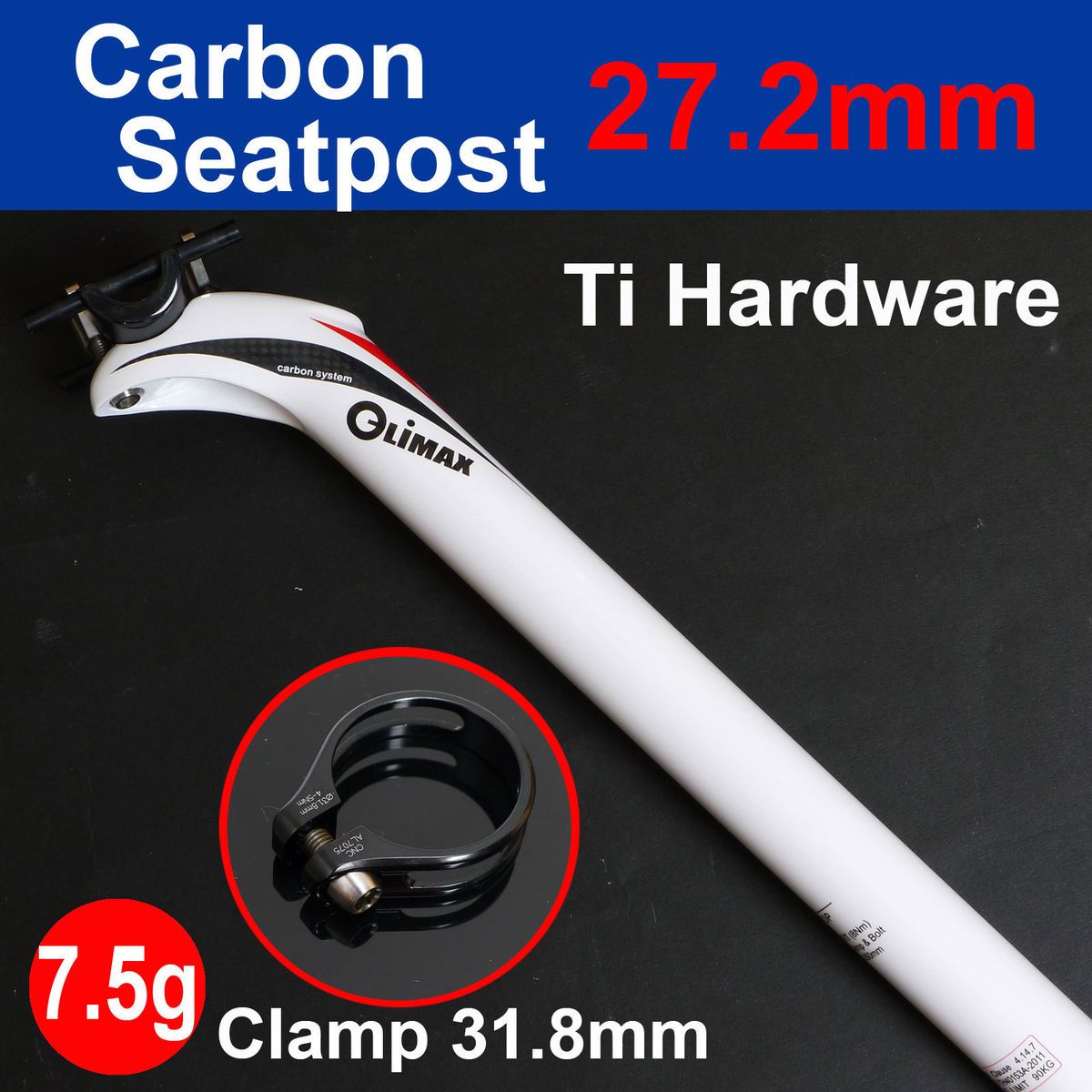 Climax 3K carbon seatpost Ti bolt SP03B Road MTB 27 2 SB25 White Black