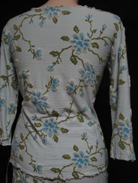 Claire Pettibone Soft Blue Flocked Gardenia Chenille Loungewear PJ Top