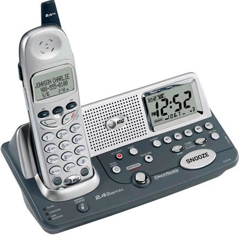  CORDLESS PHONE WITH BUILT IN ANSWERING MACHINE W/ RADIO CLOCK & ALARM