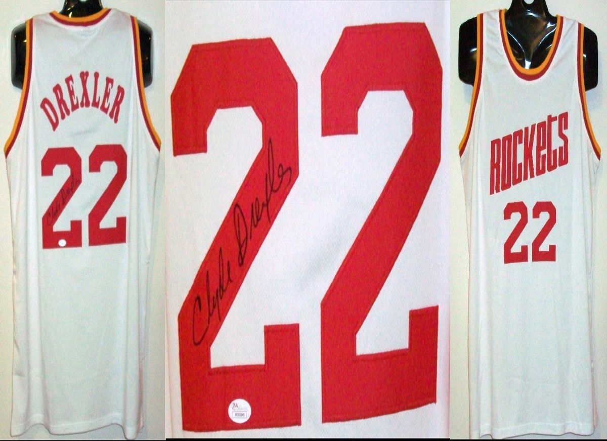 Clyde Drexler Signed/ Autographed Houston Rockets White Jersey HOF JSA