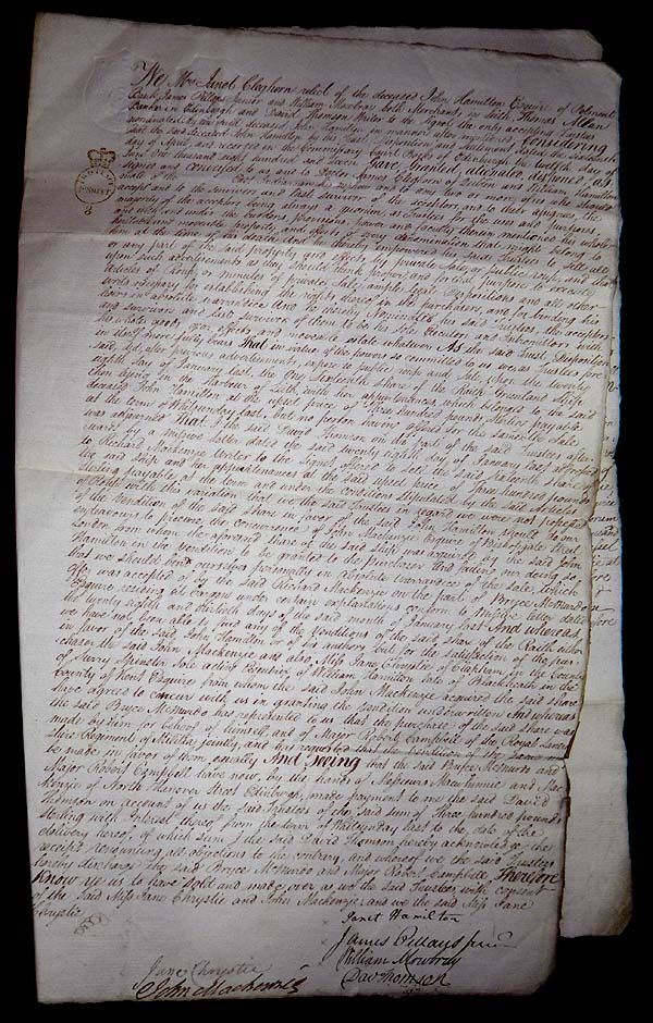 1808 Vendition SHIP Sale of J. Hamilton of POLMONT BANK to McMurdo