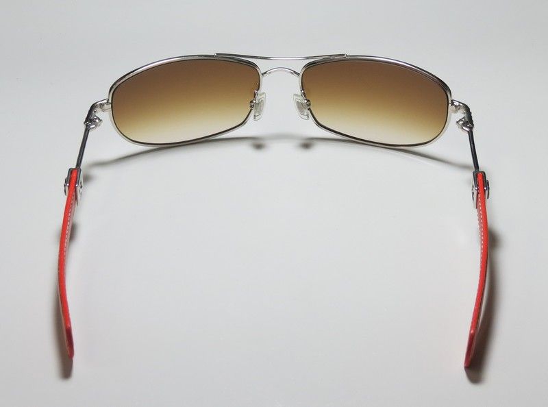 New Chrome Hearts Galaxie Silver Frame Orange Leather Arms Brown Lens
