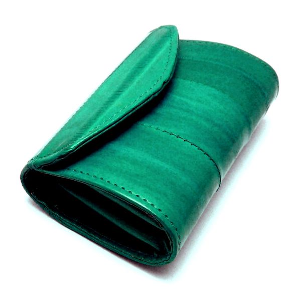 genuine eel skin leather small coin purse case dark teal