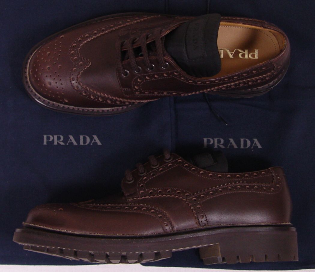 Prada Shoes $690 Brown Commando Sole Wingtip Toe Ornamneted Oxford 7 5