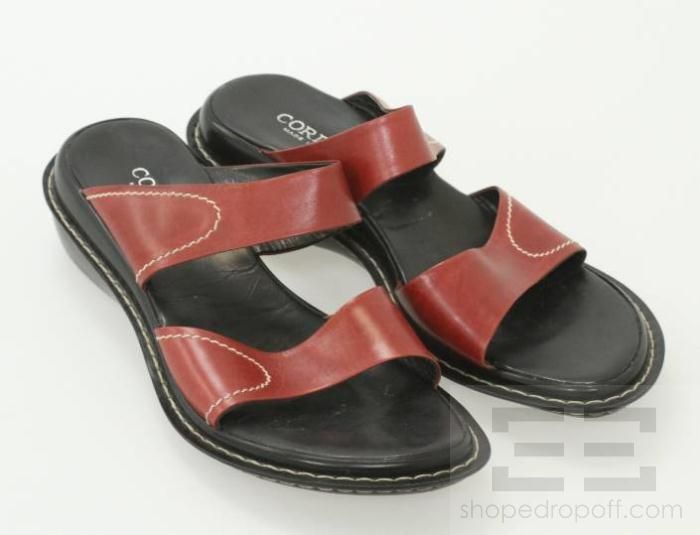 Cordani Red Black Leather Flat Sandals