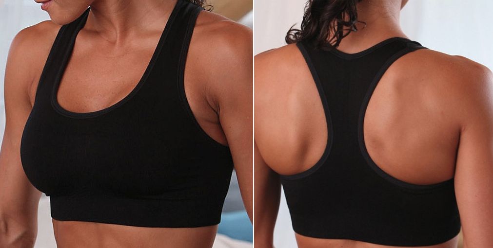 2set Medium Black Gray Sport Bra Racerback Top Cotton