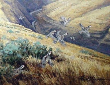 ROSS B YOUNG ORIGINAL OIL PAINTING CHUKAR HUNTING