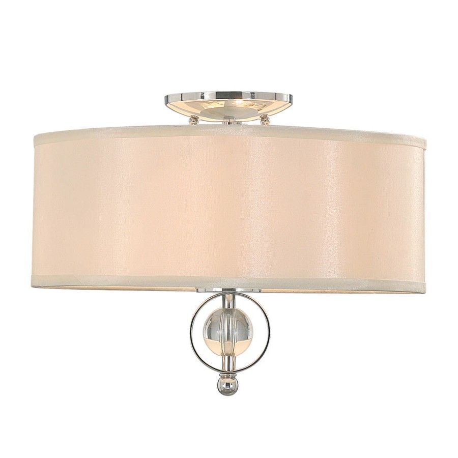 NEW 2 Light Flush Mount Ceiling Lighting Fixture, Chrome Opal Satin