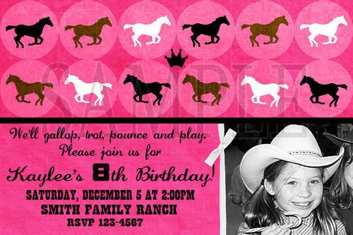 Custom Cowboy Cowgirl Horse Birthday Photo Invitations