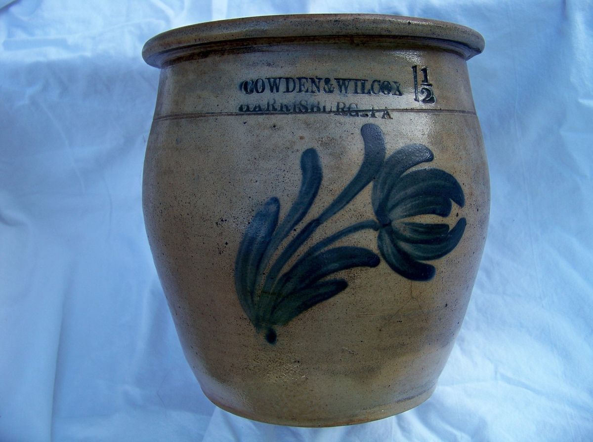 Cowden Wilcox Harrisburg Late 1880s Stoneware Crock 1 1 2 Gallon