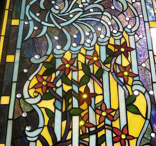 Trellis of Flower Stained Glass Window Panel New
